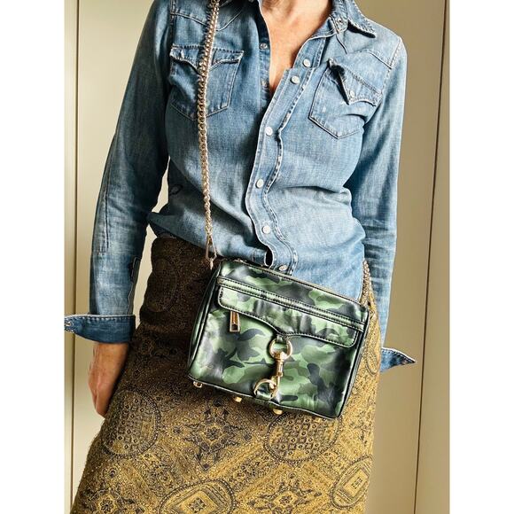 Rebecca Minkoff Camouflage Leather Handbag Crossbody to clutch Green - Picture 1 of 11